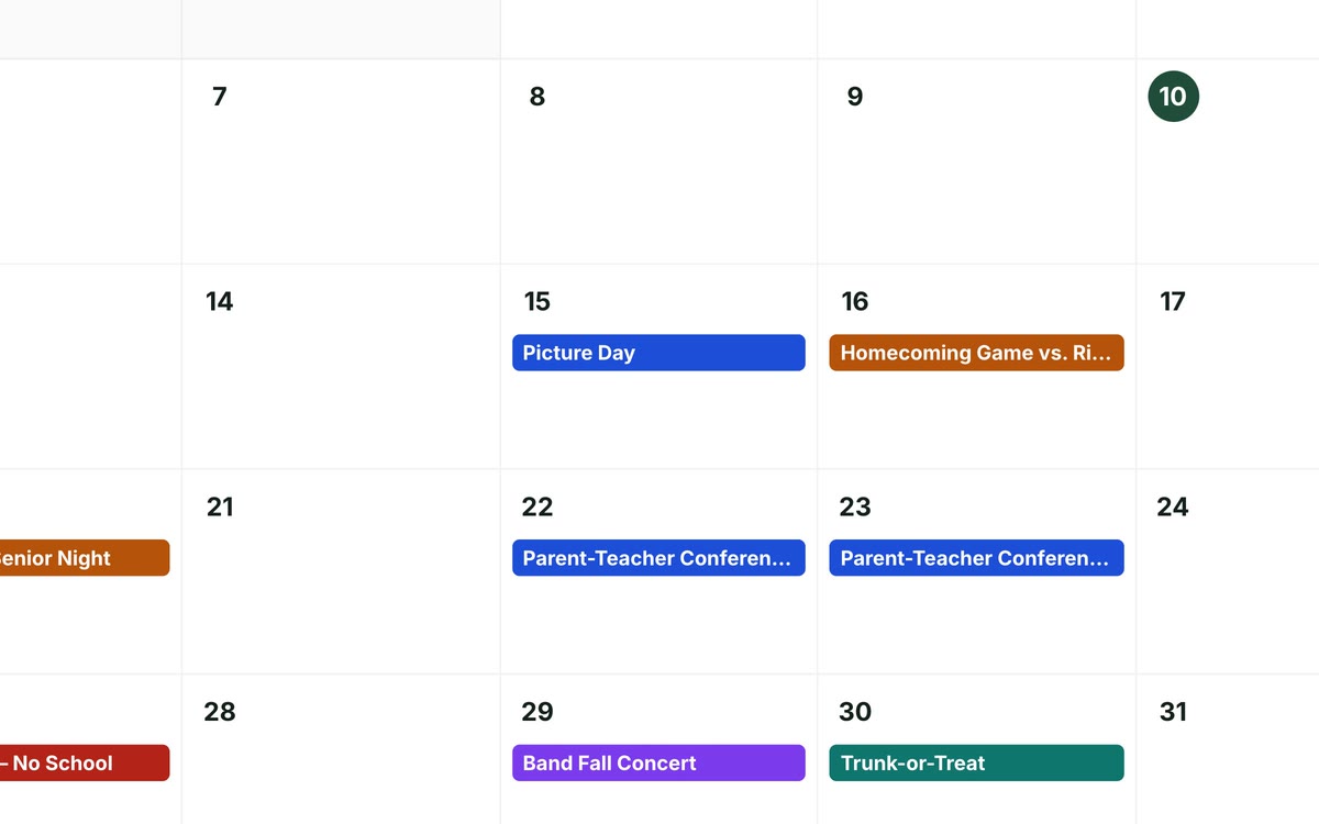 Public district calendar page on the Emberwood website.