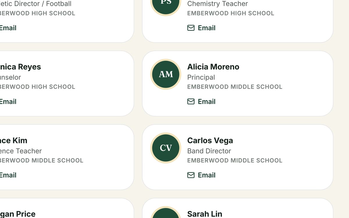 Public staff directory page on the district website.