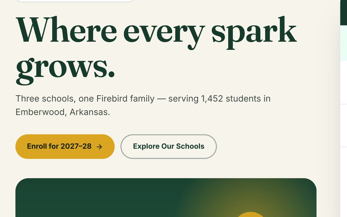 Emberwood School District public homepage built with the homepage builder.